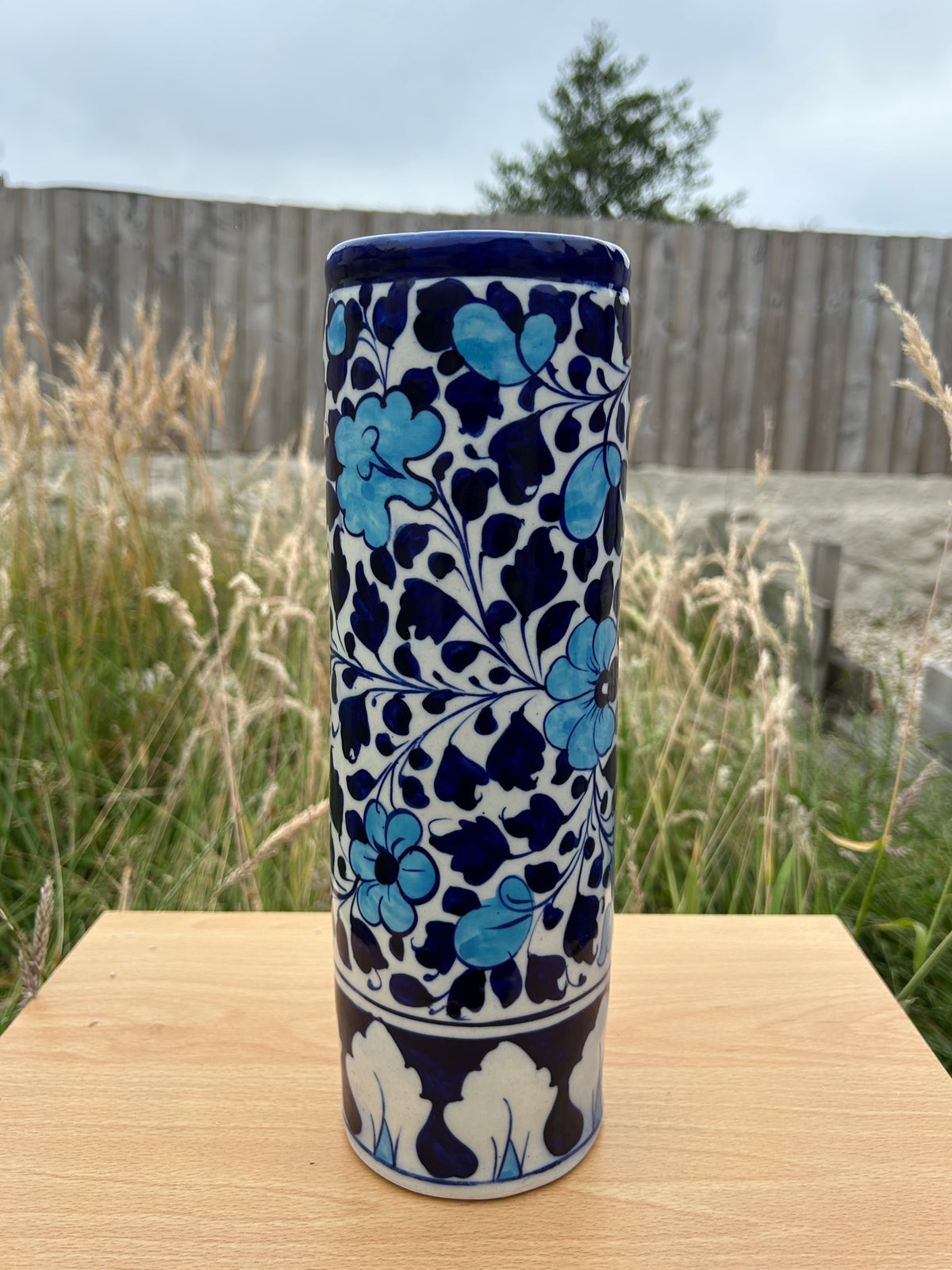 Neelam Vase - Cylindrical in Sky and Cobalt