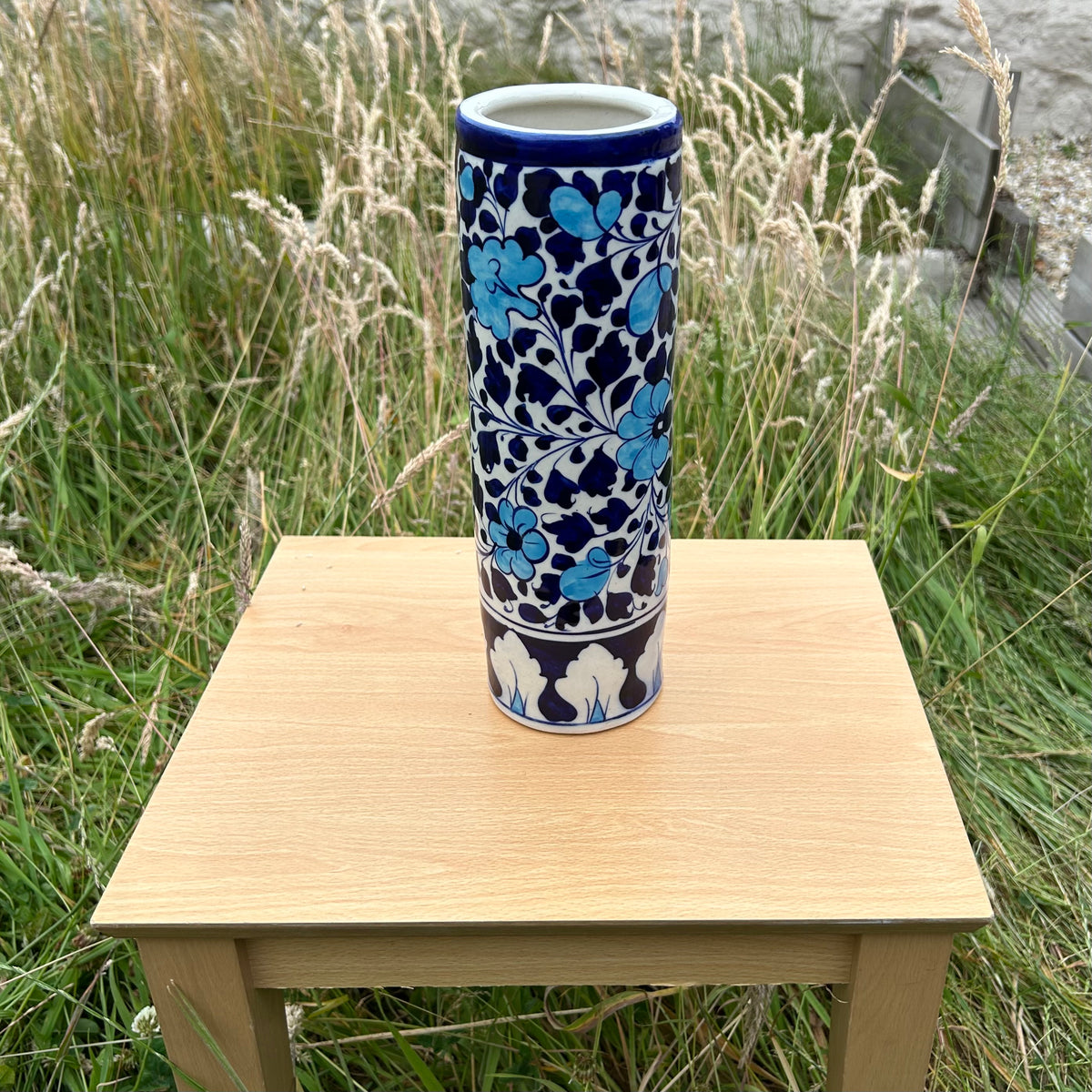 Neelam Vase - Cylindrical in Sky and Cobalt
