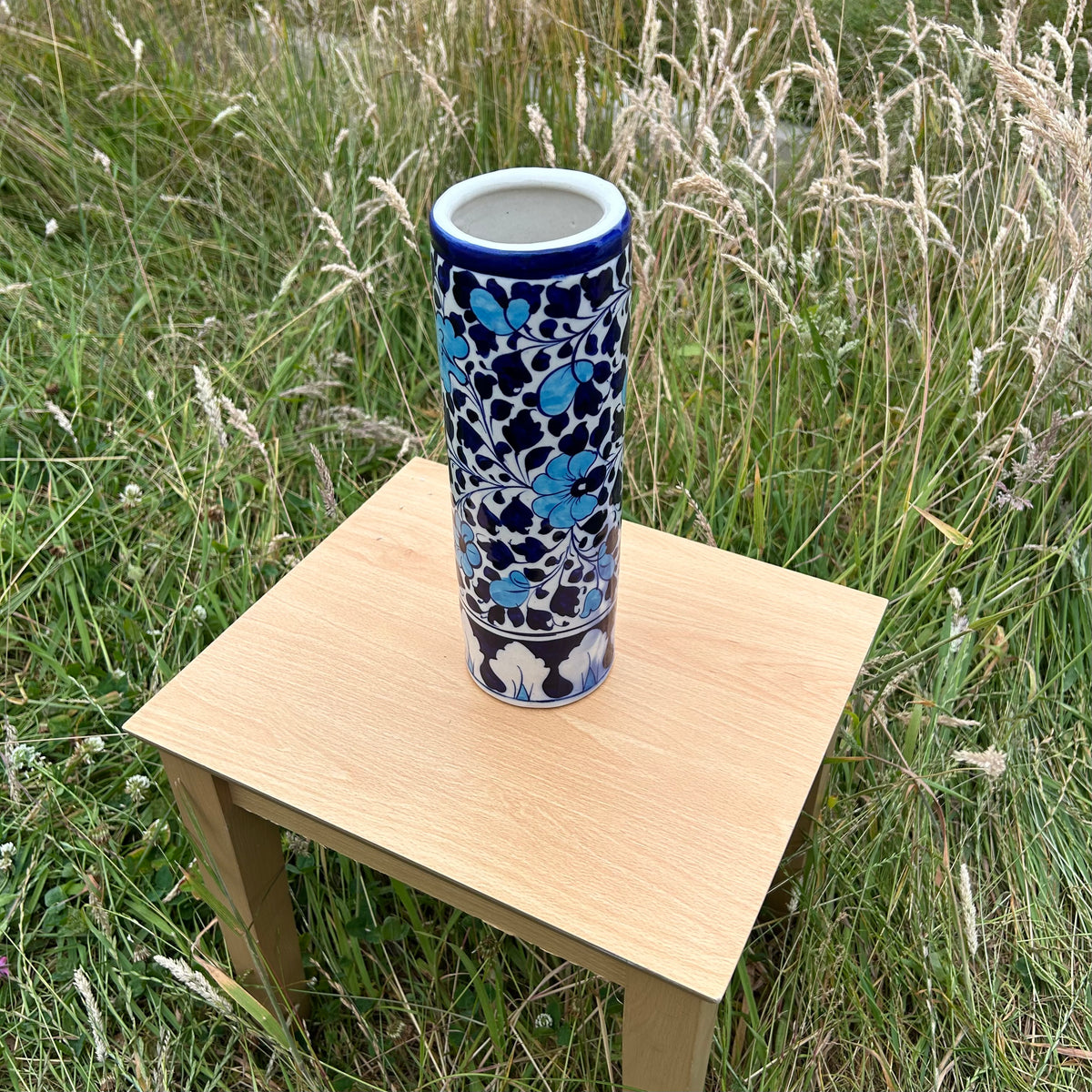 Neelam Vase - Cylindrical in Sky and Cobalt